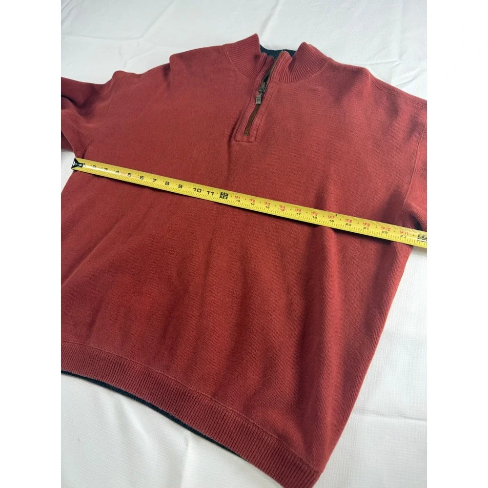 Tommy Bahama Mens Reversible Quarter Zip Sweater Rust Orange Charcoal Grey L